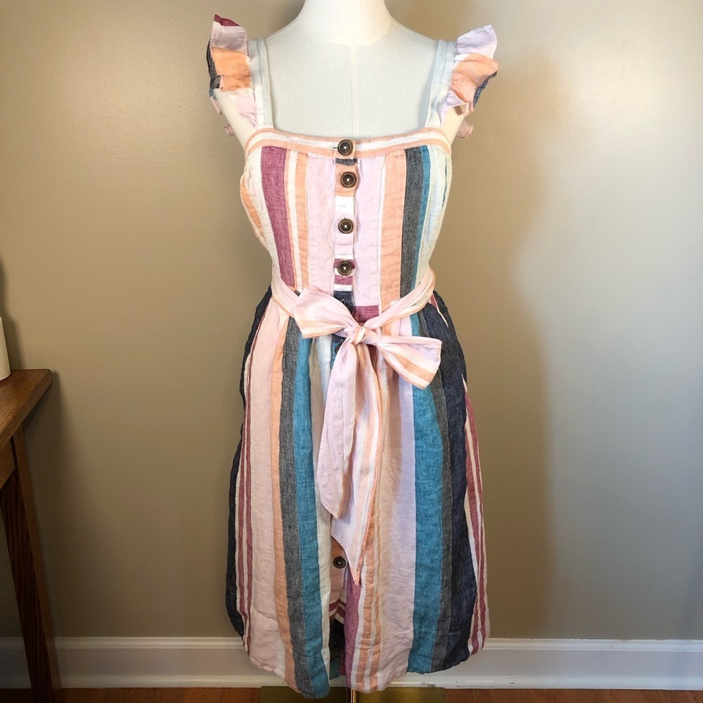 J. Crew Multicolor Striped Linen Sleeveless Dress Size 2